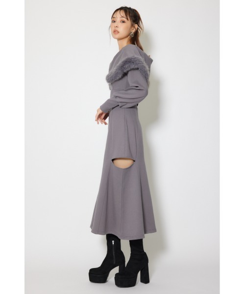 rienda（リエンダ）の「フェイクファー付きカッティング裏起毛ワンピース 秋服 冬服（ワンピース・レディース・ピンク/グレー/ホワイト・SMALL/MEDIUM）」の18枚目の写真