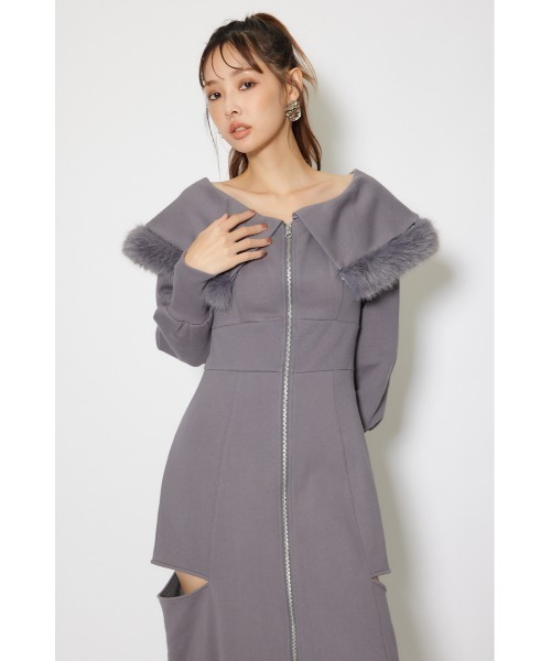 rienda（リエンダ）の「フェイクファー付きカッティング裏起毛ワンピース 秋服 冬服（ワンピース・レディース・ピンク/グレー/ホワイト・SMALL/MEDIUM）」の19枚目の写真