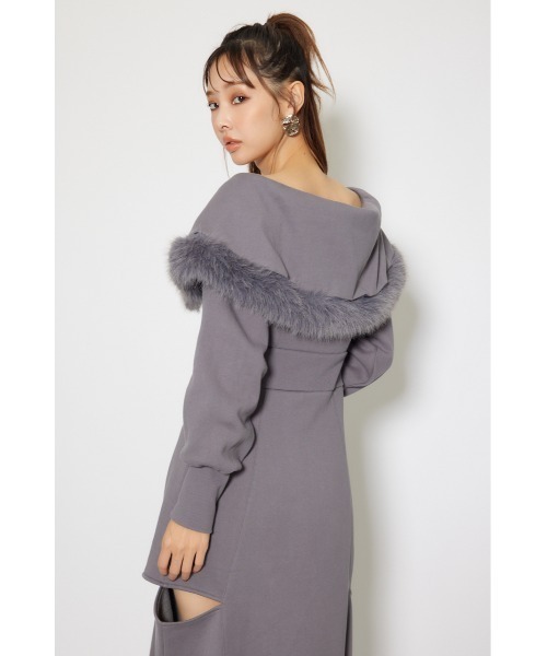 rienda（リエンダ）の「フェイクファー付きカッティング裏起毛ワンピース 秋服 冬服（ワンピース・レディース・ピンク/グレー/ホワイト・SMALL/MEDIUM）」の20枚目の写真