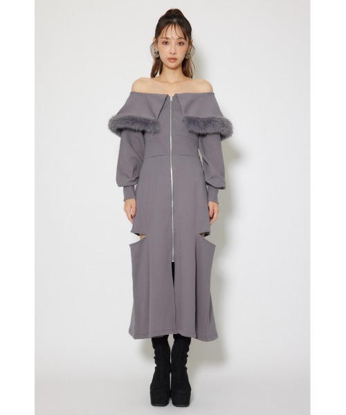 rienda（リエンダ）の「フェイクファー付きカッティング裏起毛ワンピース 秋服 冬服（ワンピース・レディース・ピンク/グレー/ホワイト・SMALL/MEDIUM）」の21枚目の写真