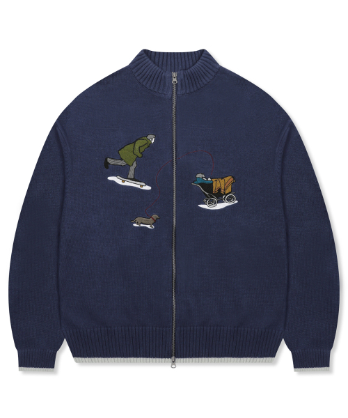 GNT076 ジョジェドゥドル刺繍ニットジップアップ (ネイビー) 【公式通販】