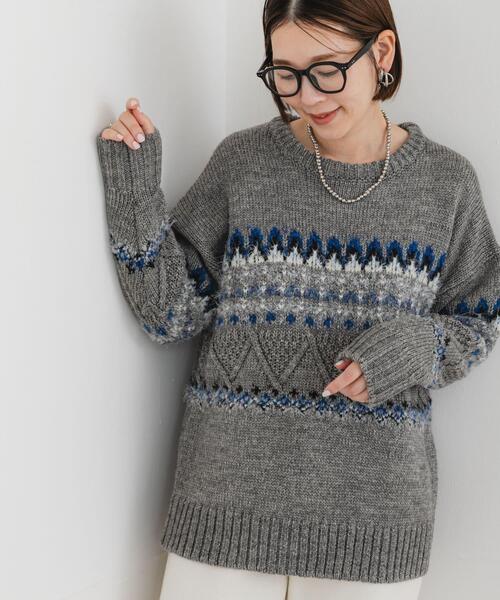 BEAMS ノルディック柄 フェアアイル柄 ニット セーター L グレー 灰 BEAMS ノルディック柄 フェアアイル柄 ニット セーター L グレー 灰