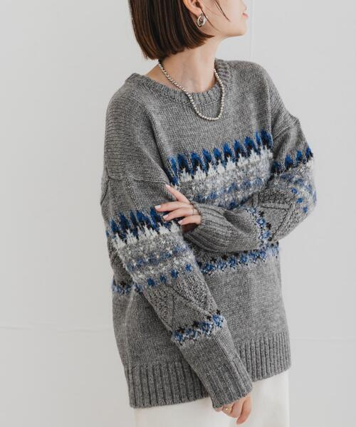 F by ROSSO（エフバイロッソ）の「F by ROSSO　ノルディック柄ニットプルオーバー（ニット/セーター・レディース・グレー/ネイビー・FREE）」の4枚目の写真