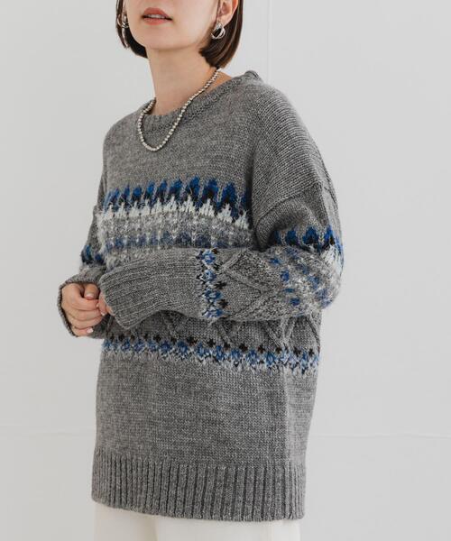 F by ROSSO（エフバイロッソ）の「F by ROSSO　ノルディック柄ニットプルオーバー（ニット/セーター・レディース・グレー/ネイビー・FREE）」の5枚目の写真