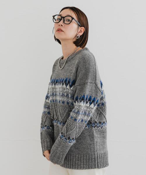 F by ROSSO（エフバイロッソ）の「F by ROSSO　ノルディック柄ニットプルオーバー（ニット/セーター・レディース・グレー/ネイビー・FREE）」の6枚目の写真