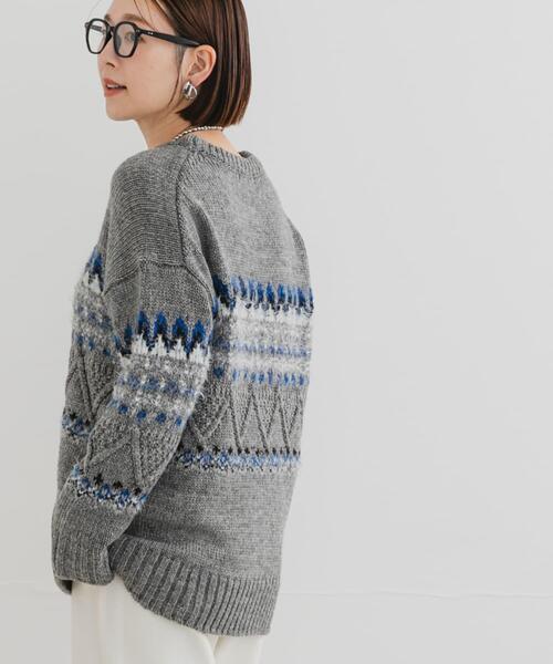 F by ROSSO（エフバイロッソ）の「F by ROSSO　ノルディック柄ニットプルオーバー（ニット/セーター・レディース・グレー/ネイビー・FREE）」の7枚目の写真