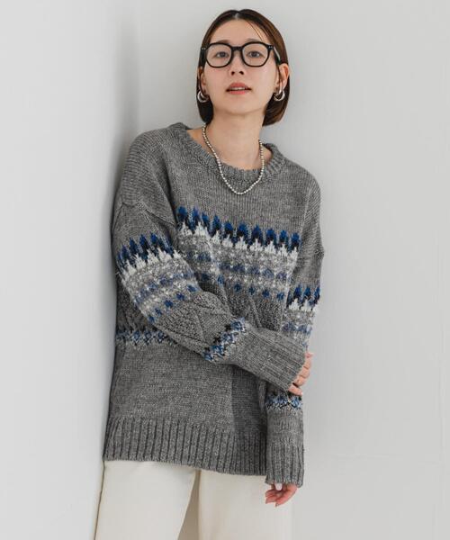 F by ROSSO（エフバイロッソ）の「F by ROSSO　ノルディック柄ニットプルオーバー（ニット/セーター・レディース・グレー/ネイビー・FREE）」の8枚目の写真