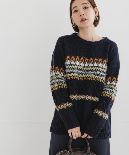 F by ROSSO（エフバイロッソ）の「F by ROSSO　ノルディック柄ニットプルオーバー（ニット/セーター・レディース・グレー/ネイビー・FREE）」の14枚目の写真