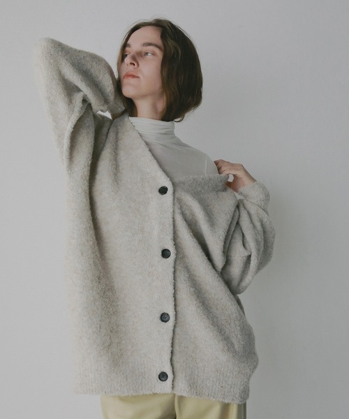MANOF(マノフ)の「MIX BOUCLE KNIT CARDIGAN(カーディガン/ボレロ・レディース・レッド/ブラウン/アイボリー・F)」の6枚目の写真