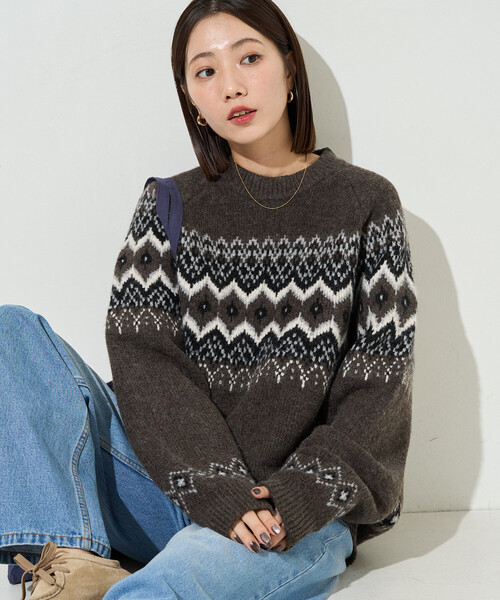 限定展開 ノルディック柄 オーバー ニット プルオーバー（ニット