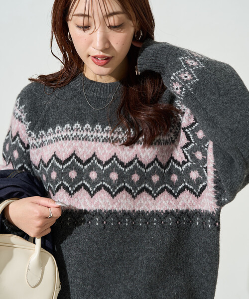 限定展開 ノルディック柄 オーバー ニット プルオーバー（ニット