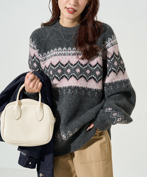 限定展開 ノルディック柄 オーバー ニット プルオーバー（ニット
