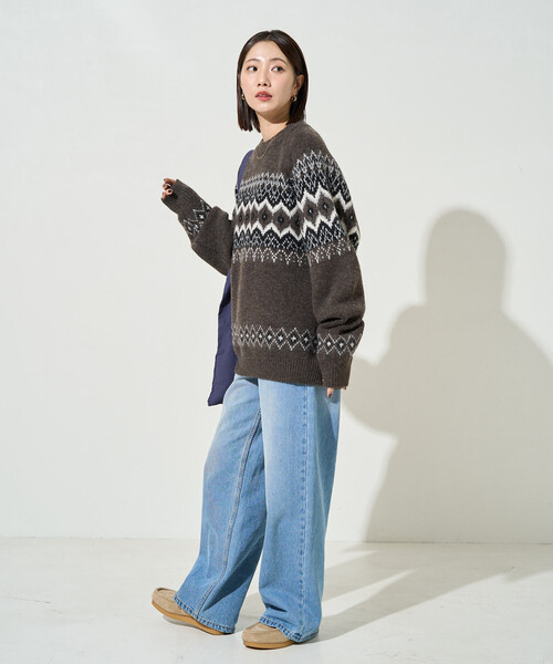 限定展開 ノルディック柄 オーバー ニット プルオーバー（ニット