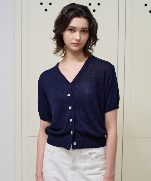 リネンハーフニットカーディガン_Navy