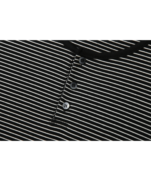 BASEMOMENT(ベースモーメント)の「ストライプヘンリーネックリブTシャツブラック(Tシャツ/カットソー・メンズ・その他・MEDIUM/LARGE)」の3枚目の写真