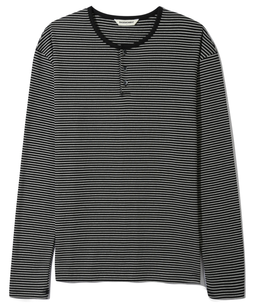 BASEMOMENT(ベースモーメント)の「ストライプヘンリーネックリブTシャツブラック(Tシャツ/カットソー・メンズ・その他・MEDIUM/LARGE)」の6枚目の写真