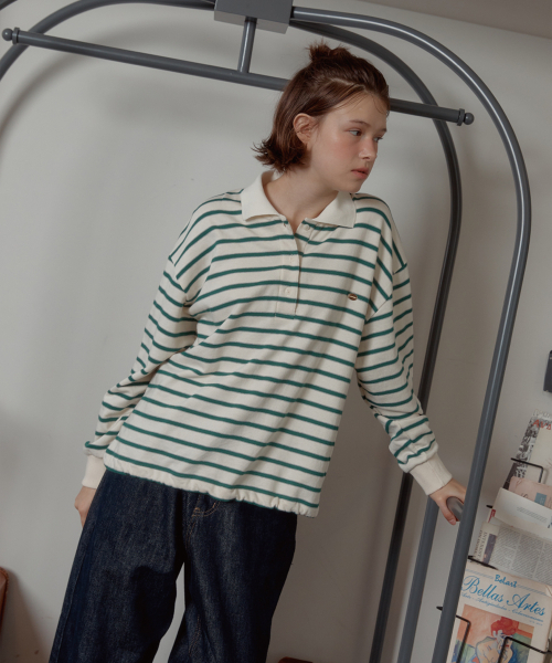 ANOETIC（アノエティック）の「ANC STRIPE STRING RUGBY SWEATSHIRTS_IVORY（ポロシャツ・レディース・アイボリー・FREE）」の2枚目の写真