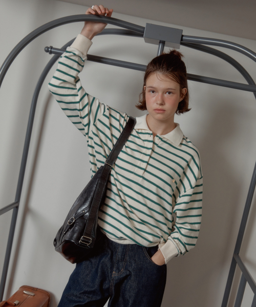 ANOETIC（アノエティック）の「ANC STRIPE STRING RUGBY SWEATSHIRTS_IVORY（ポロシャツ・レディース・アイボリー・FREE）」の3枚目の写真