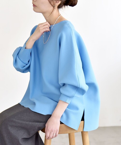 quaranciel（カランシエル）の「quaranciel:〈手洗い可能〉ボートネック ワイド ニット プルオーバー（ニット/セーター・レディース・ライトブルー/ネイビー・ONE SIZE）」の2枚目の写真