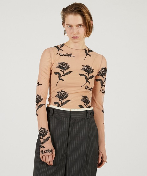 PRANK PROJECT（プランクプロジェクト）の「フラワーエンブロイダリートップス / Flower Embroidery Tops（その他トップス・レディース・ブラック/ベージュ・FREE）」の6枚目の写真