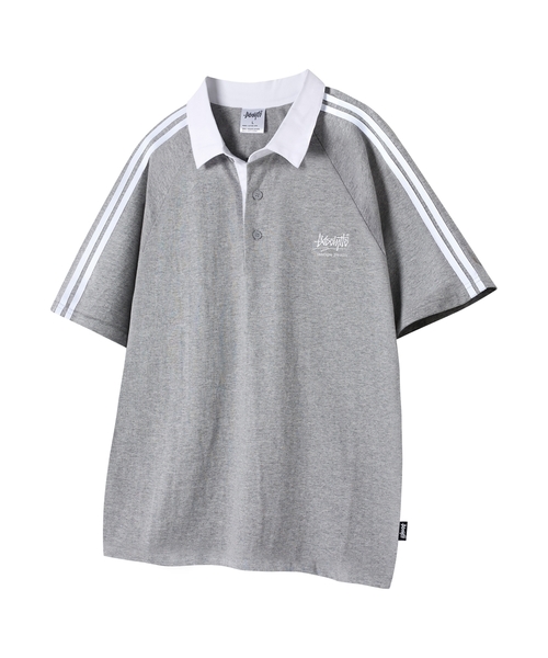 セール】ラグランラグビーカラー トラック 半袖Tシャツ グレー YT-305