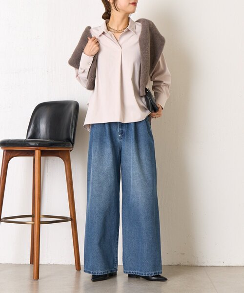 Jena espace merveilleux(ジェナ エスパスメルヴェイユ)の「【春まで着れる/小顔効果◎】袖ボタンスキッパーシャツ(シャツ/ブラウス・レディース・ネイビー/ピンク/ライトグレー・FREE)」の5枚目の写真