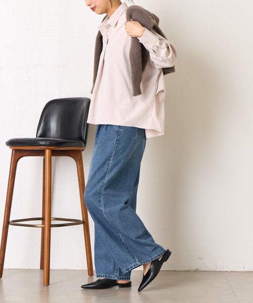 Jena espace merveilleux(ジェナ エスパスメルヴェイユ)の「【春まで着れる/小顔効果◎】袖ボタンスキッパーシャツ(シャツ/ブラウス・レディース・ネイビー/ピンク/ライトグレー・FREE)」の6枚目の写真