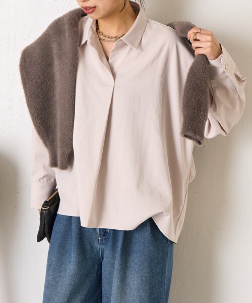 Jena espace merveilleux(ジェナ エスパスメルヴェイユ)の「【春まで着れる/小顔効果◎】袖ボタンスキッパーシャツ(シャツ/ブラウス・レディース・ネイビー/ピンク/ライトグレー・FREE)」の9枚目の写真