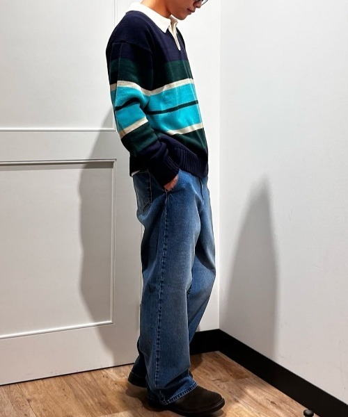 BACK NUMBER(バックナンバー)の「BACK NUMBER(バックナンバー)【メンズ】マルチボーダーポロ襟セーター(ニット/セーター・メンズ・ブラック/ネイビー・S/M/L/XL)」の14枚目の写真