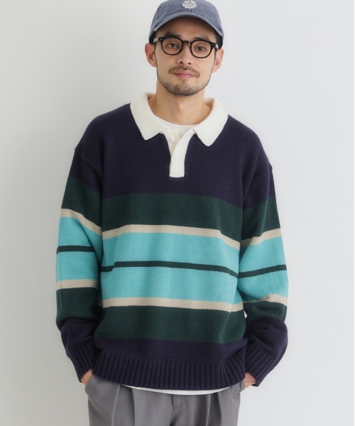 BACK NUMBER(バックナンバー)の「BACK NUMBER(バックナンバー)【メンズ】マルチボーダーポロ襟セーター(ニット/セーター・メンズ・ブラック/ネイビー・S/M/L/XL)」の20枚目の写真