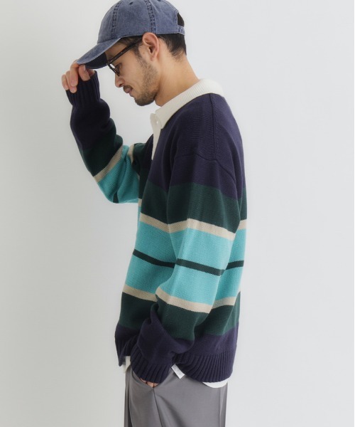 BACK NUMBER(バックナンバー)の「BACK NUMBER(バックナンバー)【メンズ】マルチボーダーポロ襟セーター(ニット/セーター・メンズ・ブラック/ネイビー・S/M/L/XL)」の21枚目の写真
