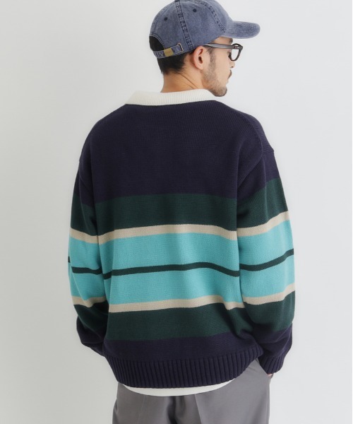 BACK NUMBER(バックナンバー)の「BACK NUMBER(バックナンバー)【メンズ】マルチボーダーポロ襟セーター(ニット/セーター・メンズ・ブラック/ネイビー・S/M/L/XL)」の22枚目の写真