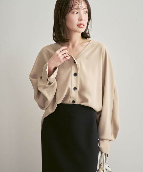 追加・WEB限定カラー》エステルダブルクロスカーデブラウス（シャツ