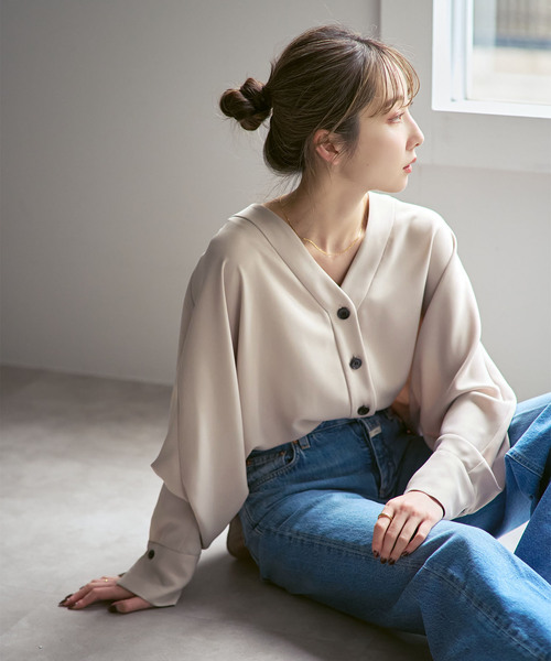 noble エステルダブルクロスカーデブラウス　ホワイト 追加》エステルダブルクロスカーデブラウス3（シャツ／ブラウス