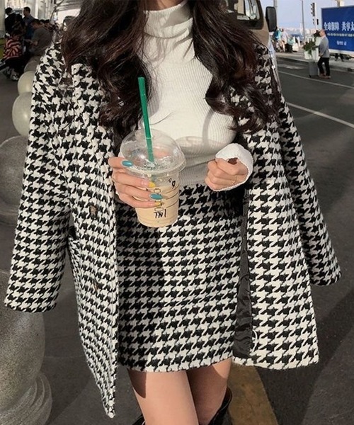 セール】千鳥柄ジャケット×ミニスカート 2点セット（セットアップ