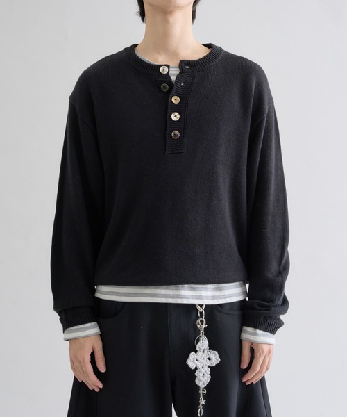 Contrast Button Henley Neck Knit / コントラストボタンヘンリー