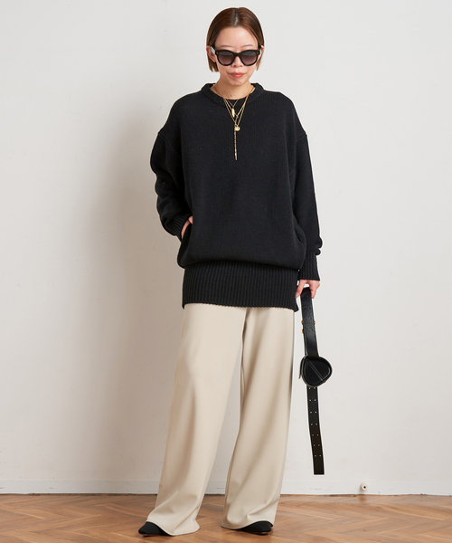 AP STUDIO（エーピーストゥディオ）の「ウールカシミヤクルーネックチュニックニット（ニット/セーター・レディース・ブラック/ブラウン/グレー・FREE）」の14枚目の写真