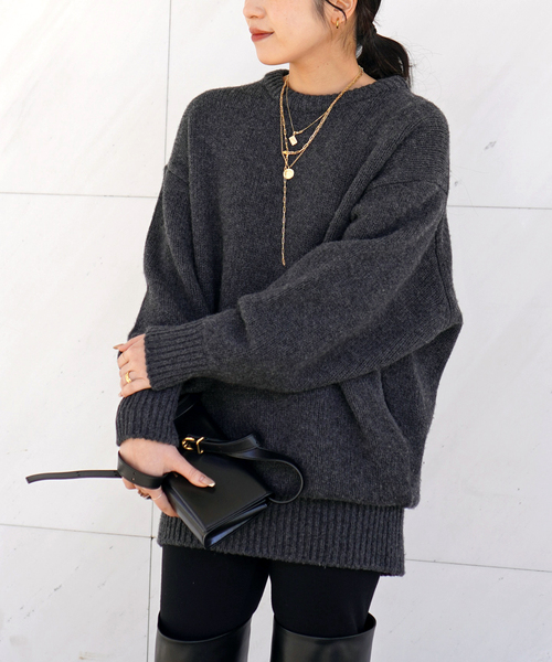 AP STUDIO（エーピーストゥディオ）の「ウールカシミヤクルーネックチュニックニット（ニット/セーター・レディース・ブラック/ブラウン/グレー・FREE）」の20枚目の写真