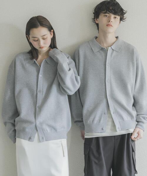 セール】『ユニセックス』『洗濯可』スウェットライクポロカーディガン