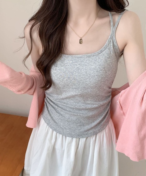 Lace Ladies(レースレディース)の「ソリッドカラー ホルター付き カップ付き ギャザー キャミソール(キャミソール・レディース・ブルー/ピンク/ホワイト/グレー/ブラック・FREE)」の1枚目の写真