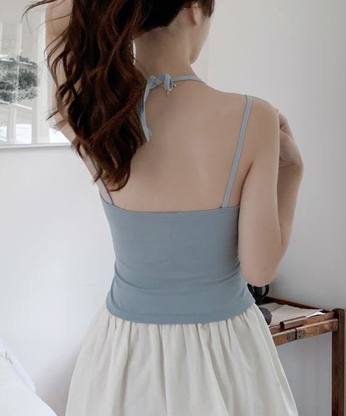 Lace Ladies(レースレディース)の「ソリッドカラー ホルター付き カップ付き ギャザー キャミソール(キャミソール・レディース・ブルー/ピンク/ホワイト/グレー/ブラック・FREE)」の9枚目の写真