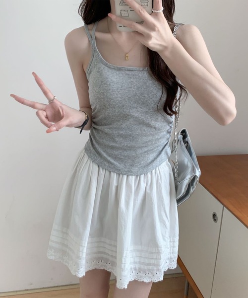 Lace Ladies(レースレディース)の「ソリッドカラー ホルター付き カップ付き ギャザー キャミソール(キャミソール・レディース・ブルー/ピンク/ホワイト/グレー/ブラック・FREE)」の11枚目の写真