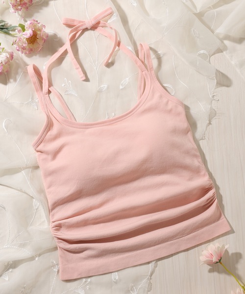 Lace Ladies(レースレディース)の「ソリッドカラー ホルター付き カップ付き ギャザー キャミソール(キャミソール・レディース・ブルー/ピンク/ホワイト/グレー/ブラック・FREE)」の13枚目の写真