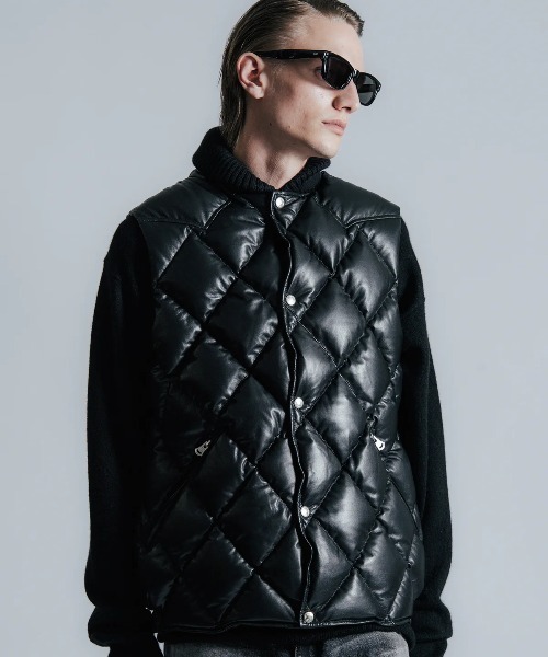 CRIMIE/クライミー/DIAMOND QUILT LAMB LEATHER DOWN VEST/ダイヤ柄