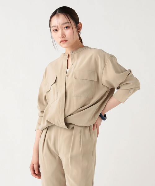 BEAMS HEART（ビームスハート）の「2WAY フィブリル カシュクール シャツ（シャツ/ブラウス・レディース・チャコールグレー/ベージュ・FREE）」の7枚目の写真