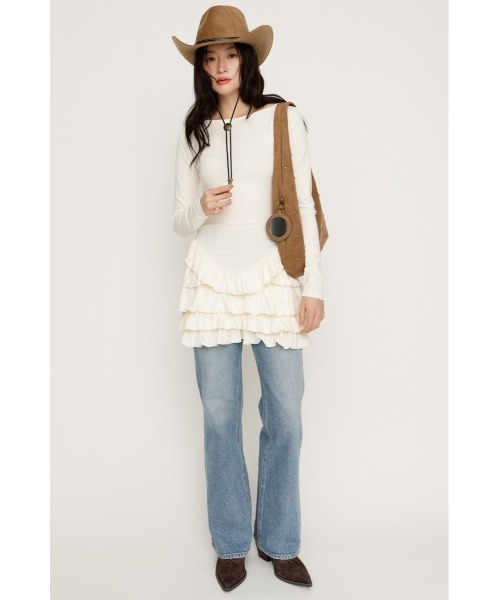 SLY(スライ)の「MICHIXSLY HEM FRILL L/S TOPS ミチスライヘムフリルロングスリーブトップス 冬服 春服(Tシャツ/カットソー・レディース・ブラウン/オフホワイト・FREE)」の5枚目の写真