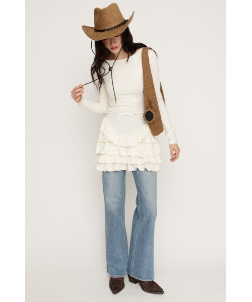 SLY(スライ)の「MICHIXSLY HEM FRILL L/S TOPS ミチスライヘムフリルロングスリーブトップス 冬服 春服(Tシャツ/カットソー・レディース・ブラウン/オフホワイト・FREE)」の6枚目の写真