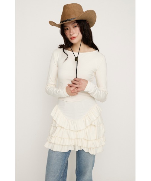 SLY(スライ)の「MICHIXSLY HEM FRILL L/S TOPS ミチスライヘムフリルロングスリーブトップス 冬服 春服(Tシャツ/カットソー・レディース・ブラウン/オフホワイト・FREE)」の7枚目の写真