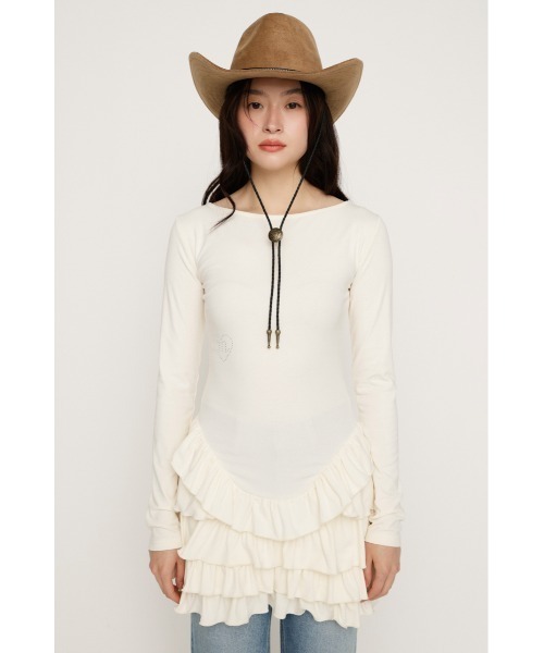 SLY(スライ)の「MICHIXSLY HEM FRILL L/S TOPS ミチスライヘムフリルロングスリーブトップス 冬服 春服(Tシャツ/カットソー・レディース・ブラウン/オフホワイト・FREE)」の8枚目の写真