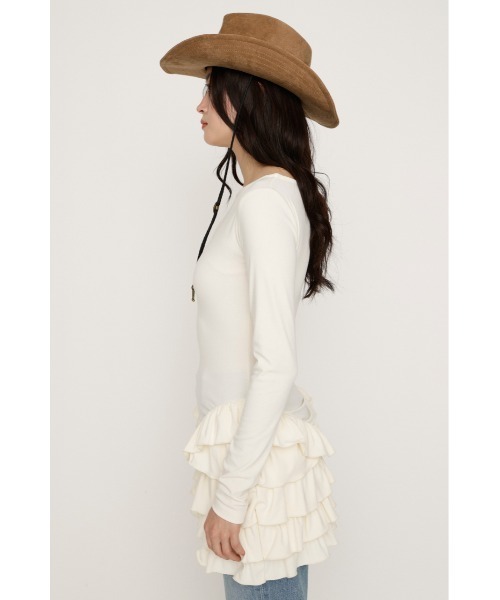 SLY(スライ)の「MICHIXSLY HEM FRILL L/S TOPS ミチスライヘムフリルロングスリーブトップス 冬服 春服(Tシャツ/カットソー・レディース・ブラウン/オフホワイト・FREE)」の9枚目の写真